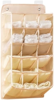 3D NEW DURABLE CLOTHET HANGING ORGANIZER พร้อมกระเป๋า 3D mesh รางผนัง กล่องเก็บของแขวน (BEIGE-2PACK)