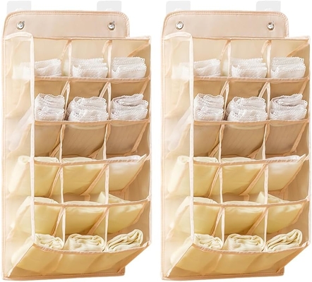 3D NEW DURABLE CLOTHET HANGING ORGANIZER พร้อมกระเป๋า 3D mesh รางผนัง กล่องเก็บของแขวน (BEIGE-2PACK)