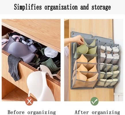 3D NEW DURABLE CLOTHET HANGING ORGANIZER พร้อมกระเป๋า 3D mesh รางผนัง กล่องเก็บของแขวน (BEIGE-2PACK)