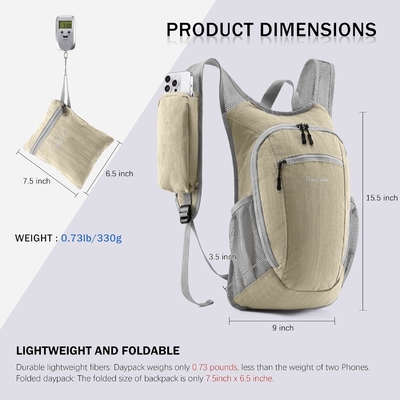 กระเป๋าเปื้อนหลังเดินป่าขนาดเล็ก 10 ลิตร กระเป๋าเปื้อนหลังเดินทาง กระเป๋าเปื้อนหลังวันเบา กระเป๋าเปื้อนหลังใส่กระเป๋าสําหรับผู้หญิง ผู้ชาย ((Beige)