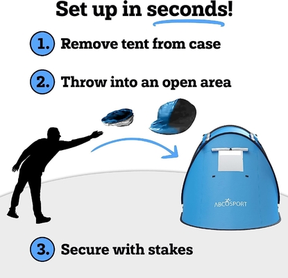 Abco Pop Up Tent 2 คน - ห้องพกพา 2 ประตู กันน้ําและป้องกัน UV กระเป๋าแบก - สกายบลู