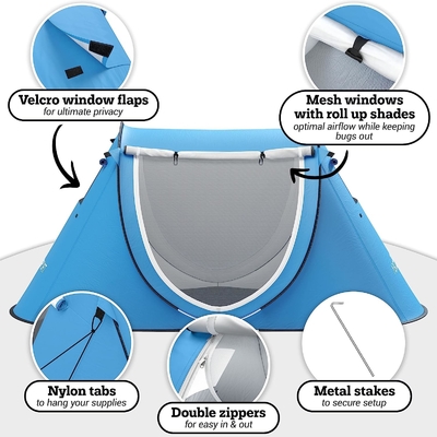 Abco Pop Up Tent 2 คน - ห้องพกพา 2 ประตู กันน้ําและป้องกัน UV กระเป๋าแบก - สกายบลู