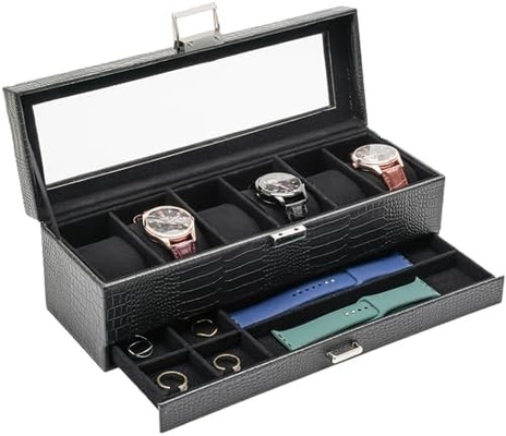 โปรเคสนาฬิกา Box จัดสําหรับผู้ชาย, 6 สล็อตนาฬิกา รายการกรอบกับตู้, วันพ่อของขวัญชายนาฬิกาถือนาฬิกา