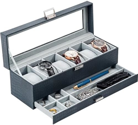 โปรเคสนาฬิกา Box จัดสําหรับผู้ชาย, 6 สล็อตนาฬิกา รายการกรอบกับตู้, วันพ่อของขวัญชายนาฬิกาถือนาฬิกา
