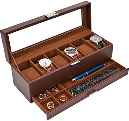 โปรเคสนาฬิกา Box จัดสําหรับผู้ชาย, 6 สล็อตนาฬิกา รายการกรอบกับตู้, วันพ่อของขวัญชายนาฬิกาถือนาฬิกา