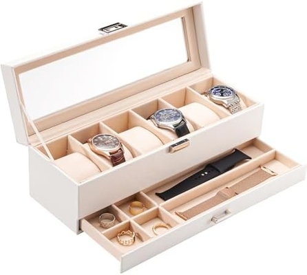 โปรเคสนาฬิกา Box จัดสําหรับผู้ชาย, 6 สล็อตนาฬิกา รายการกรอบกับตู้, วันพ่อของขวัญชายนาฬิกาถือนาฬิกา