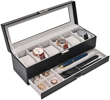 โปรเคสนาฬิกา Box จัดสําหรับผู้ชาย, 6 สล็อตนาฬิกา รายการกรอบกับตู้, วันพ่อของขวัญชายนาฬิกาถือนาฬิกา