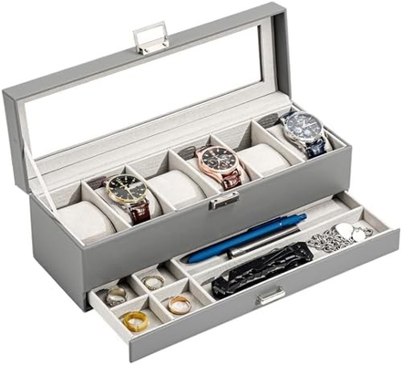 โปรเคสนาฬิกา Box จัดสําหรับผู้ชาย, 6 สล็อตนาฬิกา รายการกรอบกับตู้, วันพ่อของขวัญชายนาฬิกาถือนาฬิกา