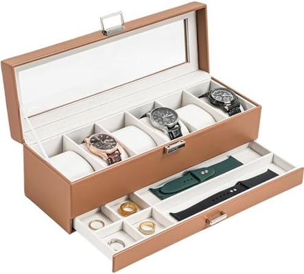 โปรเคสนาฬิกา Box จัดสําหรับผู้ชาย, 6 สล็อตนาฬิกา รายการกรอบกับตู้, วันพ่อของขวัญชายนาฬิกาถือนาฬิกา