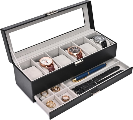 โปรเคสนาฬิกา Box จัดสําหรับผู้ชาย, 6 สล็อตนาฬิกา รายการกรอบกับตู้, วันพ่อของขวัญชายนาฬิกาถือนาฬิกา