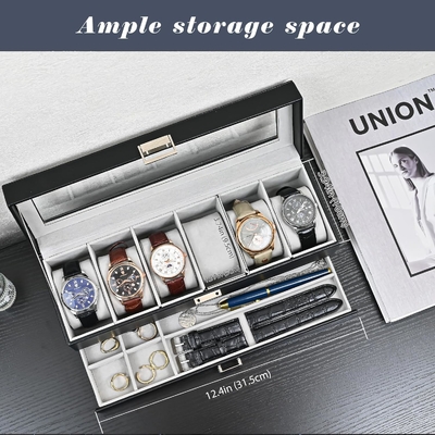 โปรเคสนาฬิกา Box จัดสําหรับผู้ชาย, 6 สล็อตนาฬิกา รายการกรอบกับตู้, วันพ่อของขวัญชายนาฬิกาถือนาฬิกา