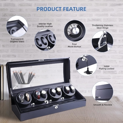 เครื่องปั่นนาฬิกา XTELARY Luxury 4 เครื่องปั่นนาฬิกา Quad Motor สําหรับนาฬิกาอัตโนมัติ เซฟและกล่องแสดงผลไม้ 8 + 9 การเก็บ