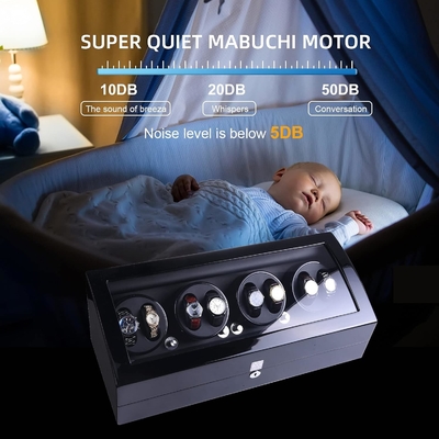 เครื่องปั่นนาฬิกา XTELARY Luxury 4 เครื่องปั่นนาฬิกา Quad Motor สําหรับนาฬิกาอัตโนมัติ เซฟและกล่องแสดงผลไม้ 8 + 9 การเก็บ