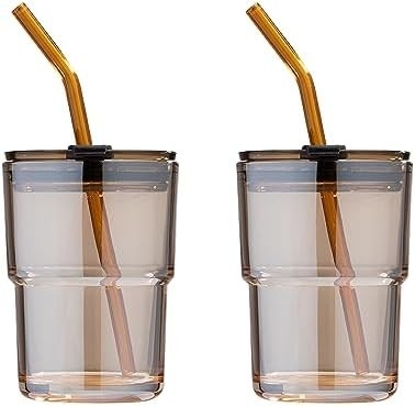 แก้วน้ํา 13oz/400ml กระปุกแก้ว, ถ้วยที่มีหญ้าและปิดปิด นําไปสําหรับกาแฟ, ชาน้ําแข็ง, ผนังหนาแก้วกันน้ํา