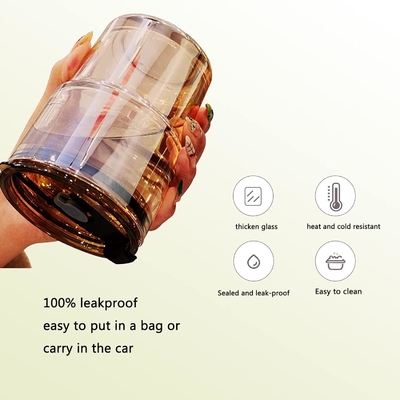 แก้วน้ํา 13oz/400ml กระปุกแก้ว, ถ้วยที่มีหญ้าและปิดปิด นําไปสําหรับกาแฟ, ชาน้ําแข็ง, ผนังหนาแก้วกันน้ํา