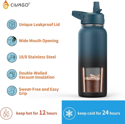 32 oz กระป๋องน้ําประปาด้วยสลาม กระป๋องแก้วน้ํากีฬาจากสแตนเลส สแตนเลส มี 3 ช่องปิด (ช่องปิด, ช่องเปิดและช่องปิดมือ)