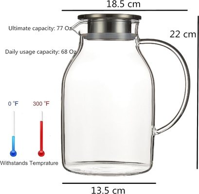 กระปุกแก้วคาราฟู พร้อมฝา กระปุกน้ําทนความร้อน 68Oz สําหรับน้ําร้อน/เย็น ชาน้ําแข็ง และน้ําผลไม้