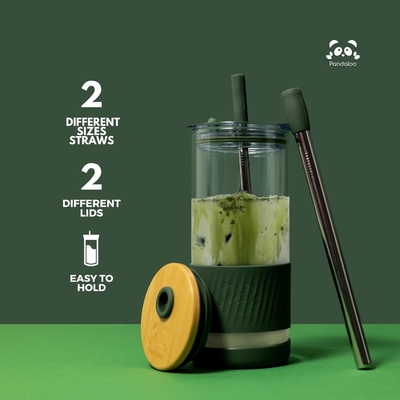 ถ้วยแก้วที่มีฝาปิดและถ่อ -20 Fl Oz- ขนาดที่สมบูรณ์แบบ ถ้วยกาแฟแข็ง - ถ้วยสมิธี้ที่มีไม้ยาง