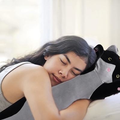 WUYU น่ารัก Plush cat doll น่ารักการ์ตูนอ่อนแอ stuffed ลูกแมวหมอนยาวโยน นอนหมอน doll ของเล่นของขวัญสําหรับเด็ก