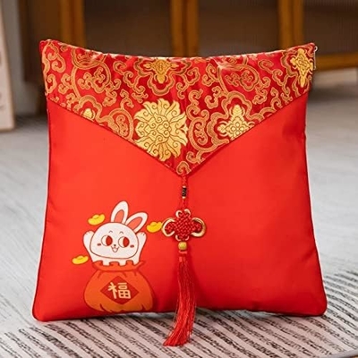 ปีของกระต่าย หัวหมอนสีแดงใหญ่ หัวหมอนกระต่าย 40*40cm