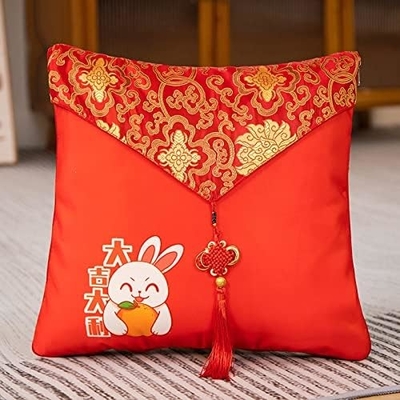 ปีของกระต่าย หัวหมอนสีแดงใหญ่ หัวหมอนกระต่าย 40*40cm