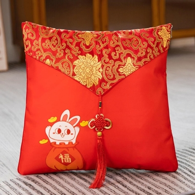 ปีของกระต่าย หัวหมอนสีแดงใหญ่ หัวหมอนกระต่าย 40*40cm