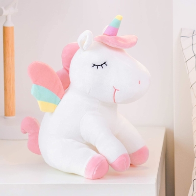 Lazada Unicorn สัตว์ที่เต็มไปด้วยสัตว์ของเล่นเด็กผู้หญิงของขวัญด้วยปีกรุ้ง ขาว 12 นิ้ว