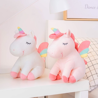 Lazada Unicorn สัตว์ที่เต็มไปด้วยสัตว์ของเล่นเด็กผู้หญิงของขวัญด้วยปีกรุ้ง ขาว 12 นิ้ว