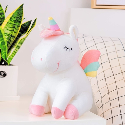 Lazada Unicorn สัตว์ที่เต็มไปด้วยสัตว์ของเล่นเด็กผู้หญิงของขวัญด้วยปีกรุ้ง ขาว 12 นิ้ว