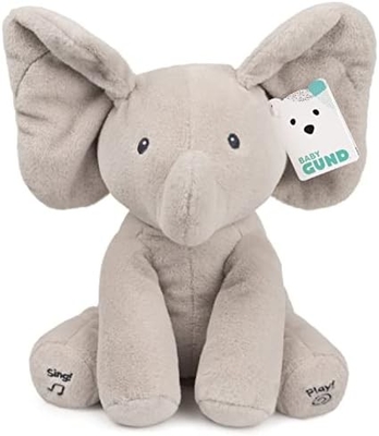 GUND Baby Animated Flappy The Elephant Plush, เพลงสัตว์ที่เต็มไปด้วยของเล่นสําหรับเด็กอายุ 0 ปีขึ้นไป สีเทา 12 นิ้ว