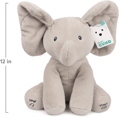 GUND Baby Animated Flappy The Elephant Plush, เพลงสัตว์ที่เต็มไปด้วยของเล่นสําหรับเด็กอายุ 0 ปีขึ้นไป สีเทา 12 นิ้ว