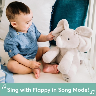GUND Baby Animated Flappy The Elephant Plush, เพลงสัตว์ที่เต็มไปด้วยของเล่นสําหรับเด็กอายุ 0 ปีขึ้นไป สีเทา 12 นิ้ว