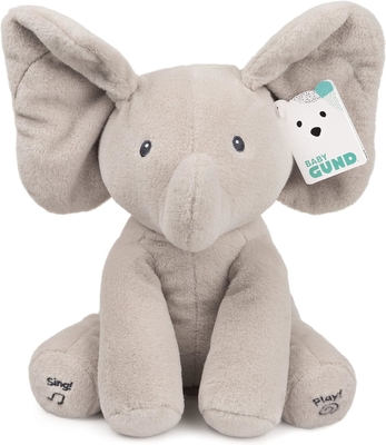 GUND Baby Animated Flappy The Elephant Plush, เพลงสัตว์ที่เต็มไปด้วยของเล่นสําหรับเด็กอายุ 0 ปีขึ้นไป สีเทา 12 นิ้ว