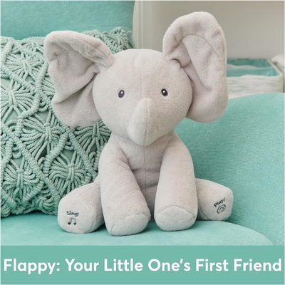 GUND Baby Animated Flappy The Elephant Plush, เพลงสัตว์ที่เต็มไปด้วยของเล่นสําหรับเด็กอายุ 0 ปีขึ้นไป สีเทา 12 นิ้ว