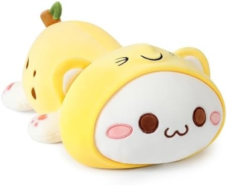Onsoyours Cute Kitten Plush Toy 25.5&quot; stuffed Animal Pet Kitty Soft Anime Cat Large Plush Pillow for Kids (สีขาว A, 25.5