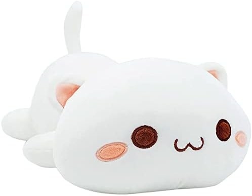 Onsoyours Cute Kitten Plush Toy 25.5&quot; stuffed Animal Pet Kitty Soft Anime Cat Large Plush Pillow for Kids (สีขาว A, 25.5