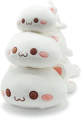 Onsoyours Cute Kitten Plush Toy 25.5&quot; stuffed Animal Pet Kitty Soft Anime Cat Large Plush Pillow for Kids (สีขาว A, 25.5