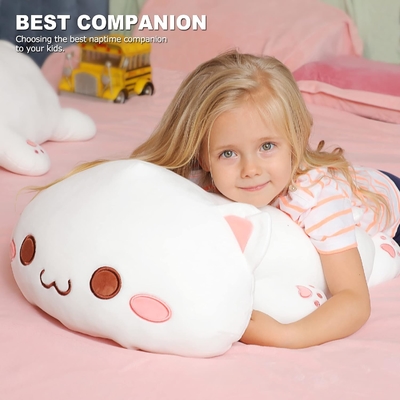 Onsoyours Cute Kitten Plush Toy 25.5&quot; stuffed Animal Pet Kitty Soft Anime Cat Large Plush Pillow for Kids (สีขาว A, 25.5