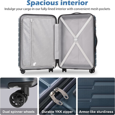 กระเป๋าเดินทาง PC ABS TSA กระเป๋าเดินทาง 3 ชิ้น Set Lock Spinner Carry on (Teal blue)