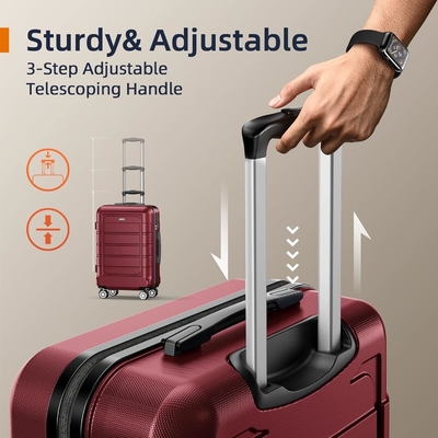 ชุดกระเป๋าเดินทาง ขยายได้ PC+ABS กระเป๋าเดินทางทนทาน ล้อสอง TSA Lock 3pcs ไวน์แดง
