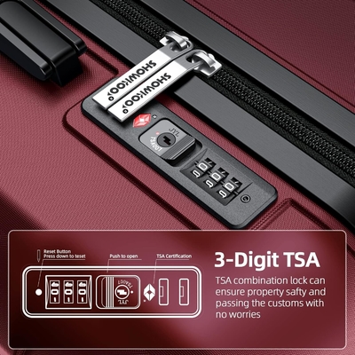 ชุดกระเป๋าเดินทาง ขยายได้ PC+ABS กระเป๋าเดินทางทนทาน ล้อสอง TSA Lock 3pcs ไวน์แดง