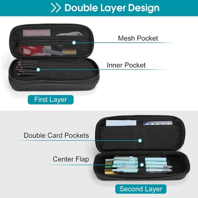 ProCase Pen Pencil Case, 2 ชั้น EVA Zipper Pencil Box กระเป๋าสตางค์ความจุขนาดใหญ่ เครื่องจัดเก็บเครื่องเขียนสําหรับโรงเรียน