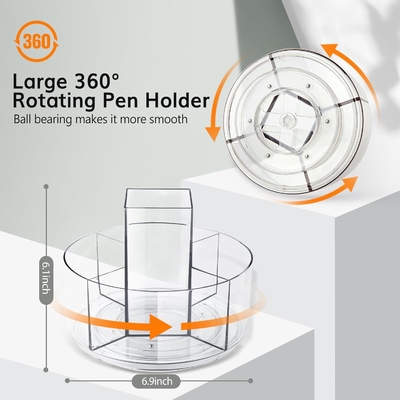 5 สล็อต 360 องศาหมุน Acrylic Pen Holder สําหรับโต๊ะ, ตัวถือเครื่องหมาย Caddy Art Supply Organizer Pen Organizer สําหรับโต๊ะ
