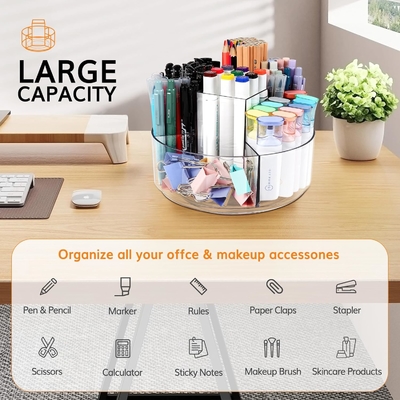 5 สล็อต 360 องศาหมุน Acrylic Pen Holder สําหรับโต๊ะ, ตัวถือเครื่องหมาย Caddy Art Supply Organizer Pen Organizer สําหรับโต๊ะ