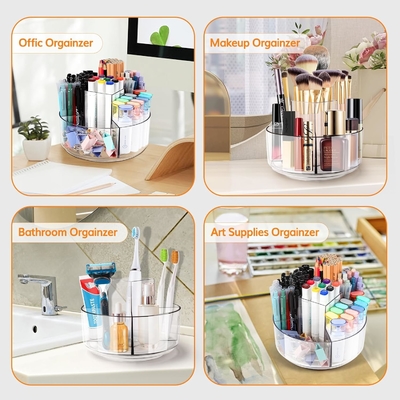 5 สล็อต 360 องศาหมุน Acrylic Pen Holder สําหรับโต๊ะ, ตัวถือเครื่องหมาย Caddy Art Supply Organizer Pen Organizer สําหรับโต๊ะ