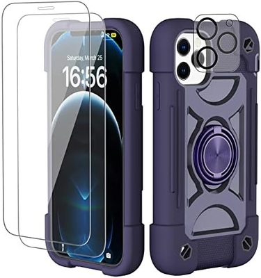 iPhone 12 Pro Max Case 6.7&quot; - กันกระแทกแบบหนัก, รองเท้าแหวน, หน้าจอกระจก &amp; ตัวป้องกันเลนส์กล้อง (สีชมพูสายรุ้ง)