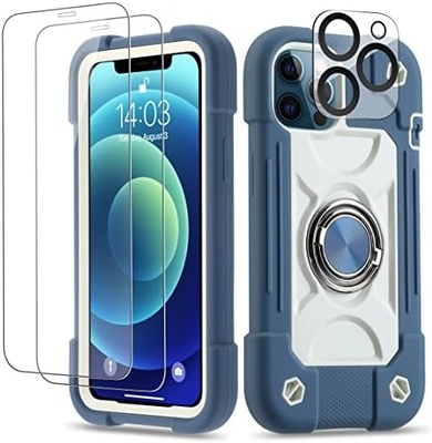 iPhone 12 Pro Max Case 6.7&quot; - กันกระแทกแบบหนัก, รองเท้าแหวน, หน้าจอกระจก &amp; ตัวป้องกันเลนส์กล้อง (สีชมพูสายรุ้ง)