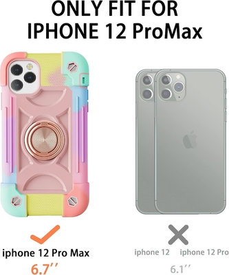iPhone 12 Pro Max Case 6.7&quot; - กันกระแทกแบบหนัก, รองเท้าแหวน, หน้าจอกระจก &amp; ตัวป้องกันเลนส์กล้อง (สีชมพูสายรุ้ง)
