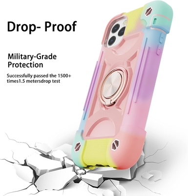 iPhone 12 Pro Max Case 6.7&quot; - กันกระแทกแบบหนัก, รองเท้าแหวน, หน้าจอกระจก &amp; ตัวป้องกันเลนส์กล้อง (สีชมพูสายรุ้ง)
