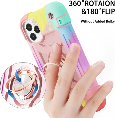 iPhone 12 Pro Max Case 6.7&quot; - กันกระแทกแบบหนัก, รองเท้าแหวน, หน้าจอกระจก &amp; ตัวป้องกันเลนส์กล้อง (สีชมพูสายรุ้ง)